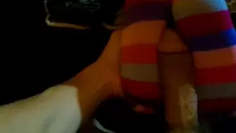 Skittles Colored Striped Toe Socks Job Requiring a White Orgasmic Blast!