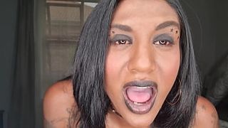 Desi whore wearing ebony lipstick wants her lips and tongue rapped around your schlong and taste your lips | close up | bizarre