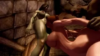 Fine Muscular Amazon and Petite Orc Fuck a Gigantic Penis Muscular Orc