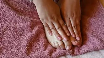 Teeny feet and hands, tease and oil massage with socks
