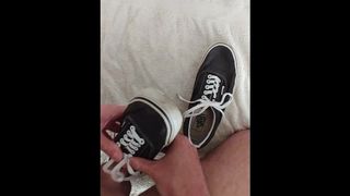 Fucking and cums on girlfriend's dark Vans authentic sneakers