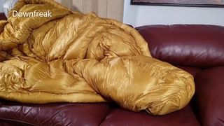 Humping Silky Gold Down Bag on Leather Sofa until I Jizz
