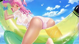 Anime Uncensored / Tanned student in a swimsuit loves it when I caress her wet twat