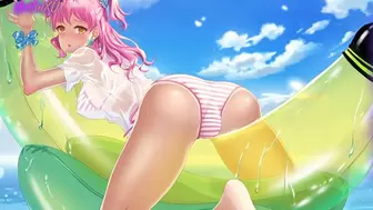 Anime Uncensored / Tanned student in a swimsuit loves it when I caress her wet twat