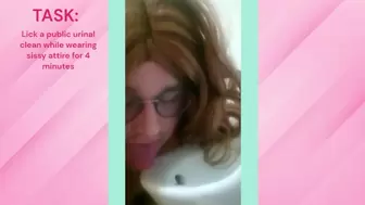 Dare: Sissy Trans Blows Public Urinal for four Minutes