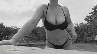 Breasts Tease at the Pool Dark and White