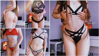 Trying on alluring lingerie of a slim babe