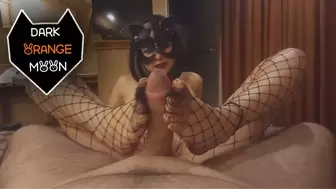 I give him such a tasty footjob that he swallows my twat