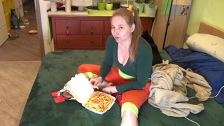 Everything can wait until I eat. Guzzling in the middle of the mess