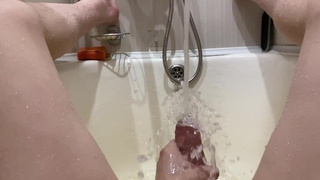 Masturbating with tap water in the bathroom in slow motion 4K
