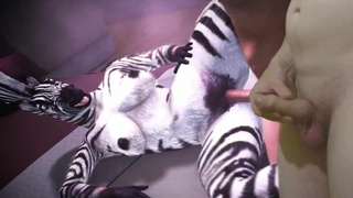 Furry in a striped suit takes a prick and moans gently