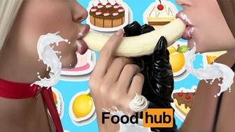 BIZARRE | FOOD PORN |Two fine whores in latex eat banana with cream