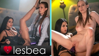 Lesbea Mia Trejsi and giant boobies Swedish babe dominant lesbo strapon climax
