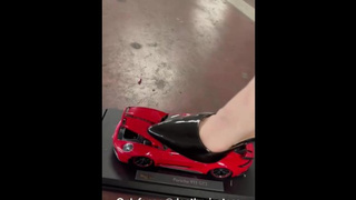 sweet lady crushes car toys with heels
