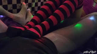 Sock Bizarre - Stripes and Grey Thigh Highs - Sock Bob Tease