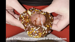 Large cock and balls cum-shot through tight donut hole dirty