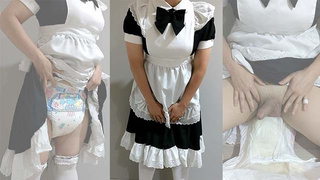 Crossdresser Wearing a Maid Dress and a kink メイド 男の娘 洋服 偽娘 おむつ