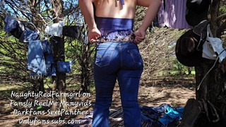 Part two strawberry blonde tries on jeans showing off naked body