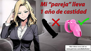 Mi novio lleva años en castidad. Usamos consolador, su polla no hace falta. Relato erótico.