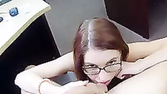 Cute babe with glasses boned by pawn man