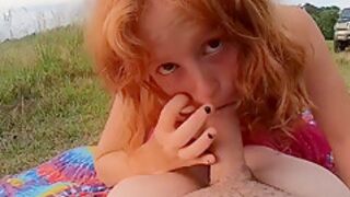 Red-Head Pounded Outdoor in the Park while Fingering her Behind. Broad Daylight
