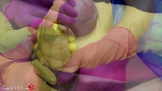 New Sweety Treatment - four Hands Hand-Job with Latex Gloves - Hubby Cum-Shot in Glove