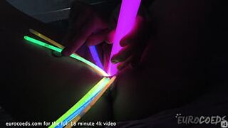 nice skank 27yo raquel gaping her cunt open with sleazy glowsticks cervix view