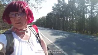 Red Head Bimbo Breasts Sissy Exposed and Humiliated as Cheap Girl on Public Parking Area 9