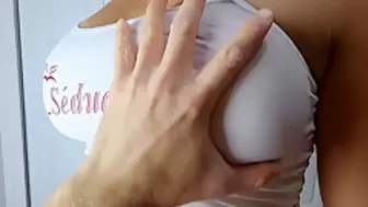 Boobiesurpriseaddict White See Through Tank Top Titfuck With Massive Boobies Hands Free For Massive Load Of Sperm