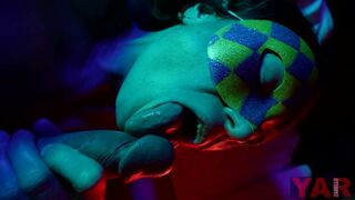Bj from an Adult Skank in a Mask with Small Natural Boobs Fingering a Huge Schlong in her Mouth