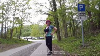 Red Head Bimbo Boobies Sissy Chick Public Parking Area Exposure Dressed like a Lady two