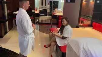 Sexy Crown Earns her Hubby's Night Voucher and goes to a Massage Parlor for Women Only. Part one